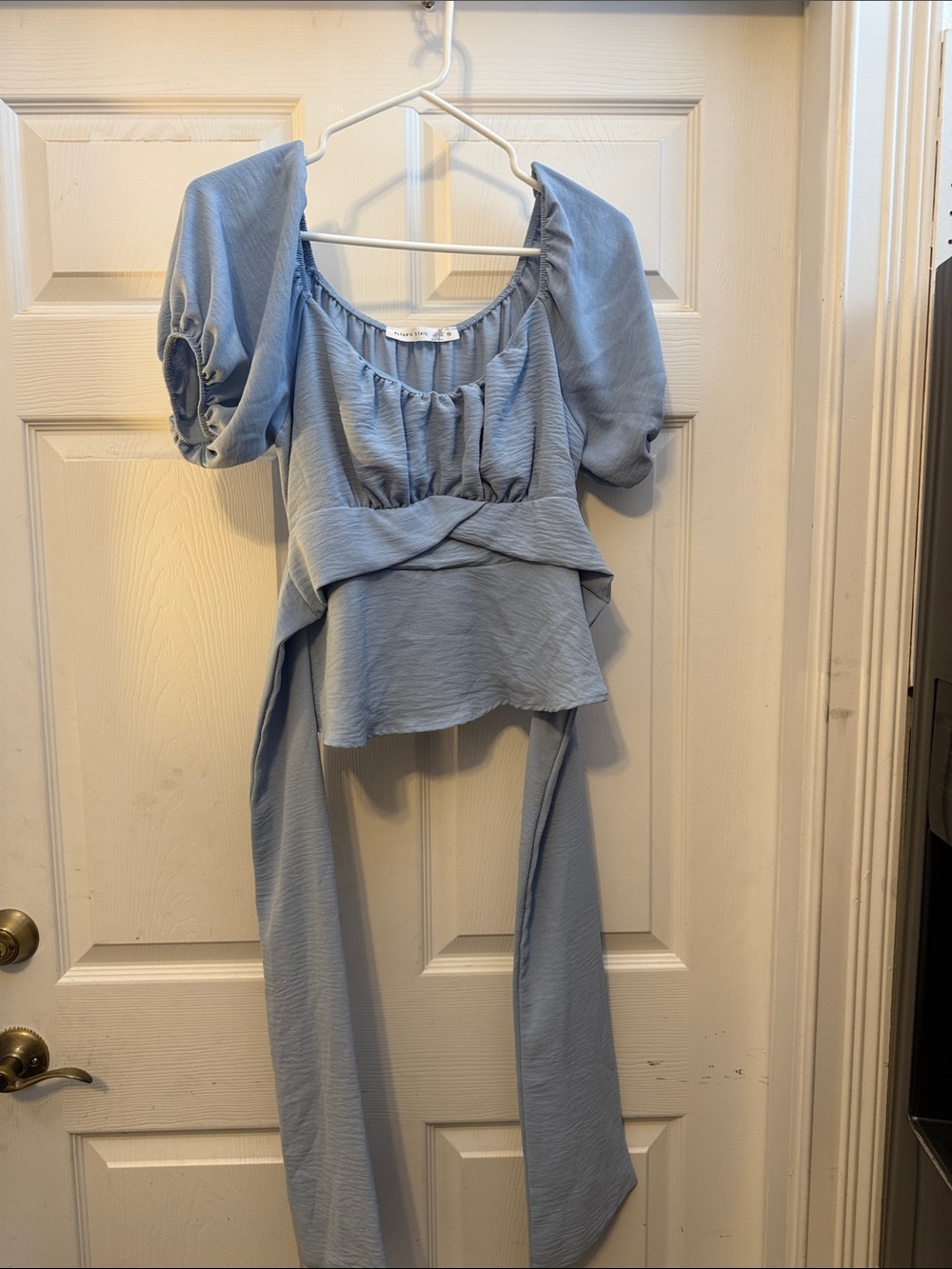 Altar'd State Pale Blue Puff Sleeve Wrap Top